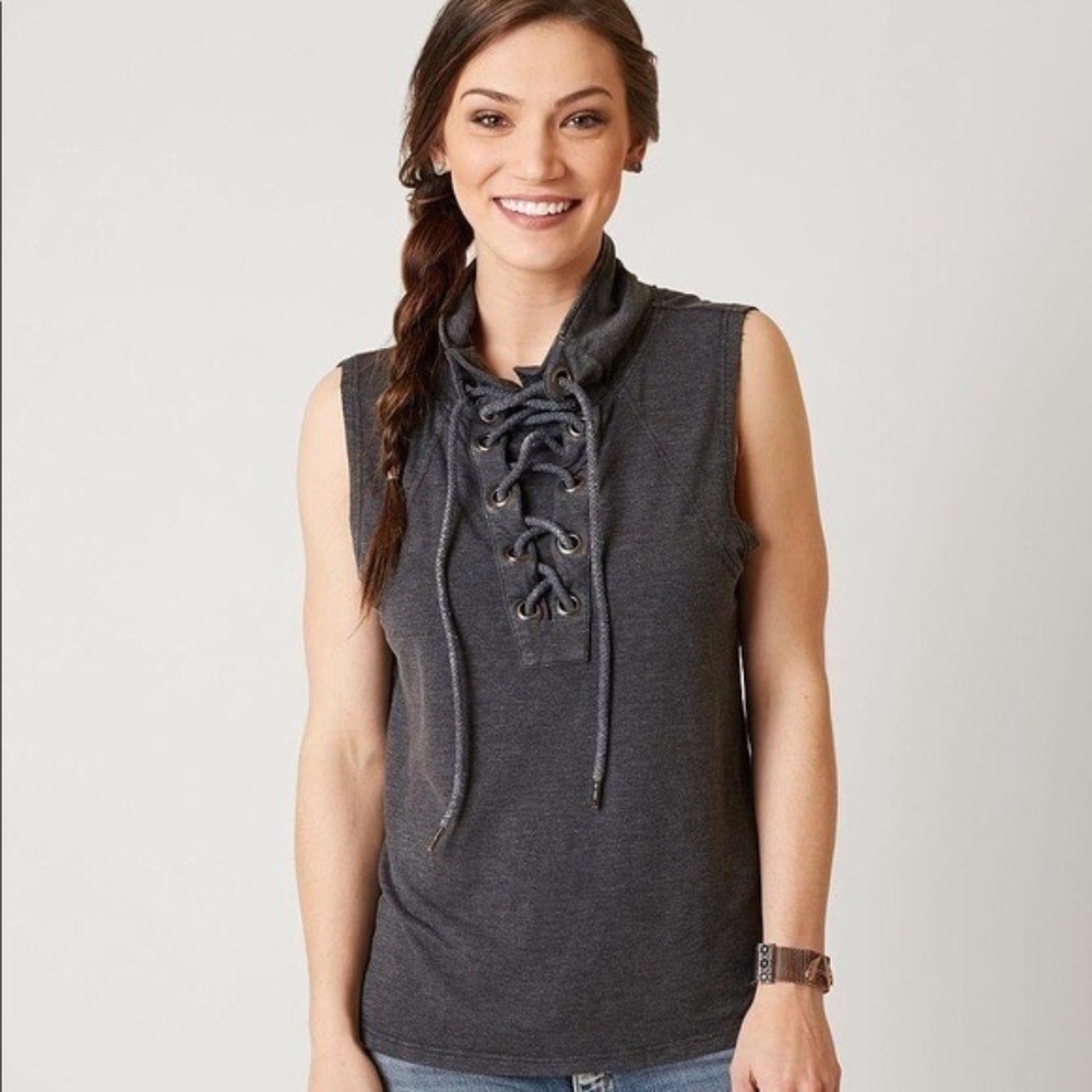 Harley-Davidson Genuine Motorclothes Deep Grey Grommet/Lace Up Knit Top Sz L